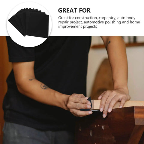 Top Tier 9 Sheets Wet Dry Sanding Paper Assortment featuring 9 Grits That Work Dope On Cars And Wood For Smoother Finishing And Polishing Like A Pro Without The Hassle Of Finding The Right Grit Each Time, person using wet dry sandpaper on wood