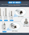 Joint bit insert sizes and types from the Pro Grade 15 Piece Drum And Disc Brake Tool Kit for Cars And Light Trucks