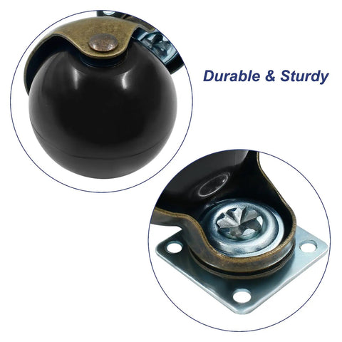 Close-up of 2 Inch Ball Caster Wheels, Vintage 360 Degree Swivel Furniture Casters With Antique Top Plate, sturdy build