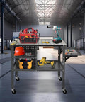 36 By 24 Inch Welding Table With Wheels Mobile Steel Workstation Heavy Duty Design Perfect For Sawing And Fabrication in use