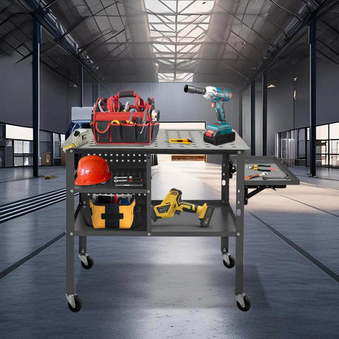 36 By 24 Inch Welding Table With Wheels Mobile Steel Workstation Heavy Duty Design Perfect For Sawing And Fabrication in use