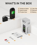 Handy Dual Probes Moisture Meter With Battery Included And Real Time LCD Display For Quick Accurate Readings In Wood Plywood Paper Plaster Walls And Floors, kit contents