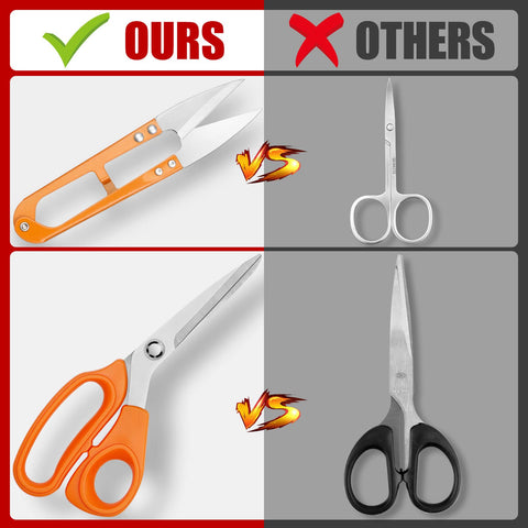 Comparison of orange and black scissors in Travel Sewing Kit for Adults with 200 Plus Accessories Including 43XL Thread 150 Yards