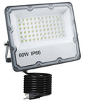Two Pack 100W LED Outdoor Flood Lights Heavy Duty Security Floodlights For Yard Stadium Playground Lawn Garden Garage And Basketball Court IP66 Weatherproof With 110V US Plug And 1.5 Meter Cable showing front view and plug