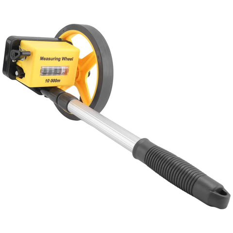 Heavy Duty 12 Inch Measuring Wheel With Telescopic Fold Handle High Precision Distance Meter Survey Tool For Pros showing measuring wheel's display and grip.