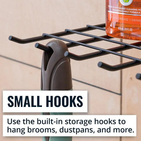 Legit Heavy Duty Wall Mounted Wire Shelf Rack With Nine Sturdy Hooks For Hauling Brooms Mops And Cleaning Gear Game Changing Home Organization Setup For Laundry Or Garage