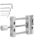 Compact Aluminum Alloy Bench Vise With Drill Press Mount For Woodworking And Engraving Features Ninety Millimeter Jaw Opening close-up.