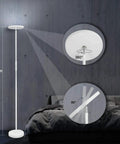 Super Bright Floor Lamp 30W 2400LM Sky LED Torchiere with adjustable angle in bedroom, pearl white finish, 68.9 inches tall.