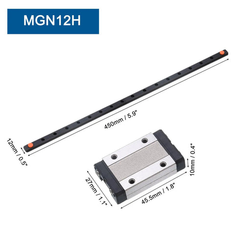MGN12 450mm Linear Guide Rail Kit with MGN12H Carriage Block and Mini Linear Guide for 3D Printers and CNC Machines