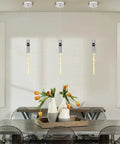 LED Pendant Lights Cylinder Crystal Fixtures With 10W Integrated LED 3000K Warm Light over dining table in modern kitchen