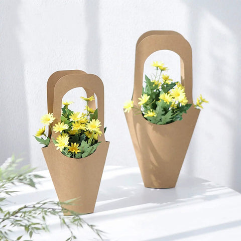 50 Pack Kraft Paper Flower Gift Bags Brown Hanging Bouquet Wrapping Bags For Home Decoration Durable 7.5 By 35 Cm 2.9 By 13.8 In