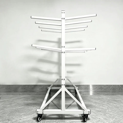 Heavy Duty Lean Pipe Material Cart Hella Tough Frame With Iron Wire Hanging Rack For Coil Storage, front view with 12 swing out arms.