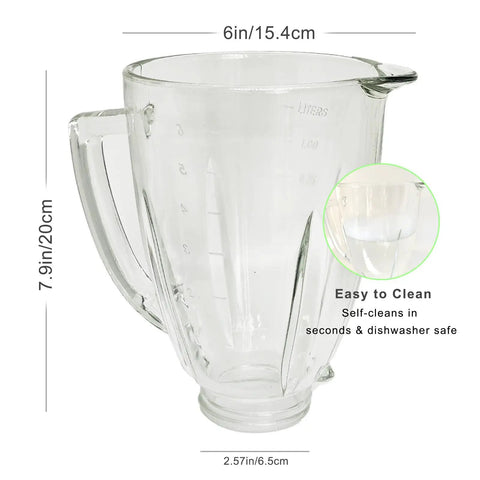 Clear glass jar for Six Cup Blender Glass Jar Replacement With Blade For Oster Osterizer Classic Series with measurement highlights
