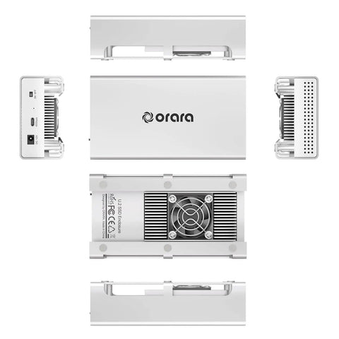 Lightning Fast Usb4 To U2 Nvme Ssd Enclosure For External Thunderbolt Drive viewed from multiple angles, silver aluminum material.