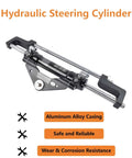 Hydraulic steering cylinder with aluminum alloy casing for outboard boat steering kit, wear and corrosion resistance shown.