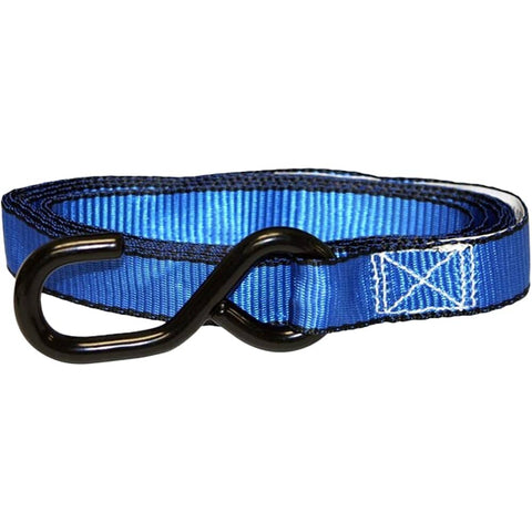Heavy Duty 1 Inch Ratchet Tie Down Strap 6 Ft Long, 900 Lbs Break Strength, blue strap with vinyl-coated S-hook