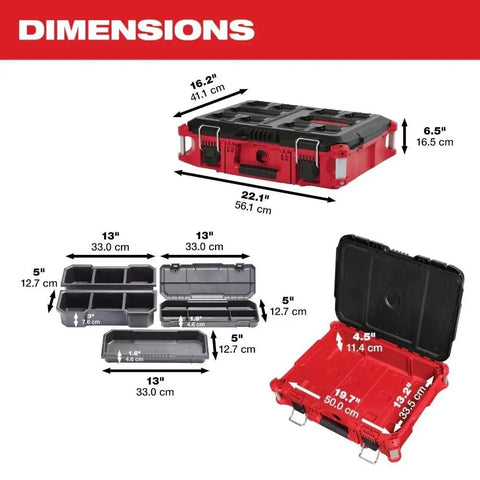 Weather Seal Tool Box With Organizer Bins 75 Lbs Capacity, Built To Last Modular Storage System, dimensions and compartments