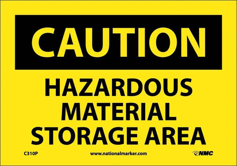 Heads Up Caution Hazardous Material Storage Area OSHA Sign 10 Inch By 7 Inch Vinyl Indoor Use Black On Yellow, Pressure Sensitive, Durable Safety Warning For Shops And Warehouses