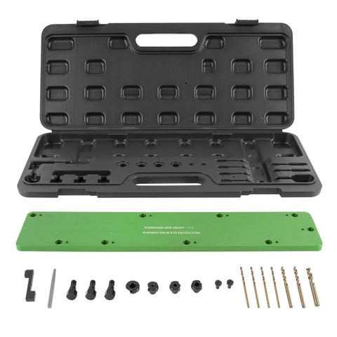 Effortlessly Rip Striped Or Snapped Exhaust Bolts In Record Time With This Heavy Duty Template Kit Purpose Built For Dodge 5.7L Hemi Engines Delivers Smooth Extraction With Zero Drama For Heads - kit with green template and tools.
