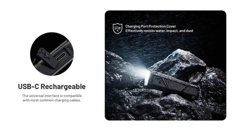 1500 Lumen EDC Flashlight 3 In 1 White Light UV Black Light And Green Module with USB-C port, waterproof under rain.
