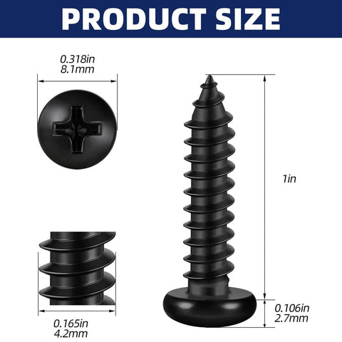 8 X 1 Inch Pan Head Self Tapping Screws For Sheet Metal And Wood No 8 Black Oxide 304 Stainless Steel 18 8 100 Pieces Pack