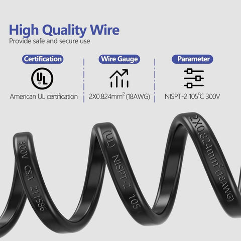 UL listed high quality wire of Six Foot Sewing Machine Power Cord AC Cable Replacement, details and specifications visible