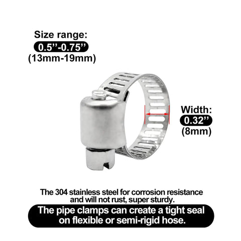 Close-up of a stainless steel clamp from 3/8 Inch Hose Repair Kit With Brass Barb Splicer Connectors And 6 Stainless Steel Clamps Watertight