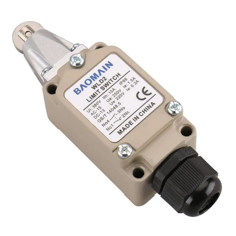 Limit Switch WLD2 With Parallel Roller Plunger Momentary Actuator One NO And One NC Contact Two Circuit Industrial Position Switch 10 Amp 250VAC Built Tough For CNC And Conveyors IP66 Waterproof, side view