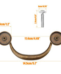 Dimensions of Vintage Drop Bail Drawer Pull Handle in Antique Bronze Finish, 4.5 Inch Center Hole Distance, Zinc Alloy