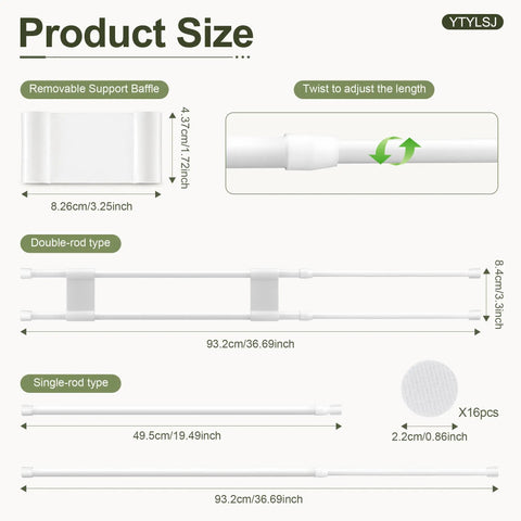Adjustable RV Refrigerator Tension Rods 19.5 To 36.7 Inches Heavy Duty Non Slip Bar Set diagram with measurements