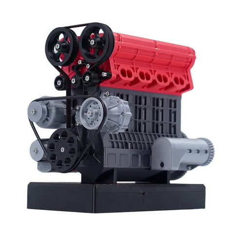 L4 Inline Four Engine Model Kit That Runs Dope Mini Car Motor, 3D Printed Mechanical Engine with LED on display stand