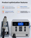 Pro Grade Hot Air Rework Station 1000W With 120 Liter Per Minute Airflow And 100-480 C Temperature Control Lead-Free 110V Powerhouse, showing LCD display and ergonomic handle.