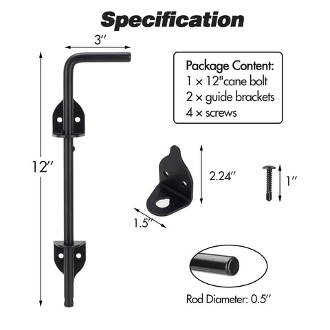 Heavy Duty Cane Bolt Gate Drop Rod Crafted From Tough As Nails Steel With A Matte Black Rust Resistant Finish To Keep Your Outdoor Gates Rock Solid Without Any Headache Or Hassle