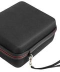 Straight Up Eva Hard Travel Case For Tesla Ccs1 J1772 Charging Adapter, black EVA pouch with red zipper and wrist strap.