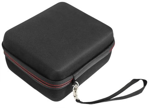 Straight Up Eva Hard Travel Case For Tesla Ccs1 J1772 Charging Adapter, black EVA pouch with red zipper and wrist strap.