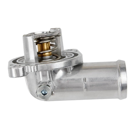 Side view of Beefed Up Aluminum Thermostat Housing Assembly Fits 2011-2021 Jeep, Dodge, RAM, Chrysler 3.6L and 3.2L V6 Engines