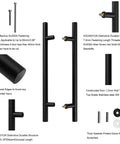 Diagram of 12-Inch Heavy-Duty 304 Stainless Steel Door Pull Handle For Interior And Exterior Use, black finish, parts labeled