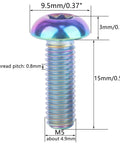 Bulletproof Grade Five Titanium Water Bottle Cage Bolts And Bicycle Rotor Screws Kit Paired With Torx M5 Hardware showing dimensions and details of a rainbow M5 screw.