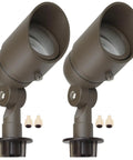 Bronze Outdoor LED Landscape Spotlight Kit 5W 12V Low Voltage 2 Pack Warm White Replaceable Bulbs Waterproof Rotatable Knuckle