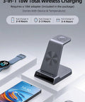 All In One 3 In 1 Wireless Charging Stand With Dimmable Clock And Nightstand Organizer For Galaxy Phones, Watches, And Buds
