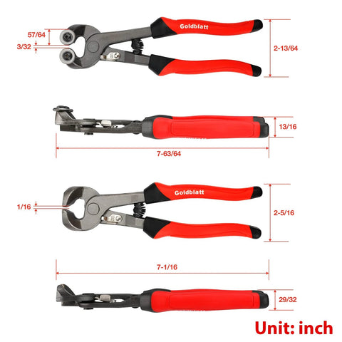 Goldblatt 2-piece tile nippers set with red soft-grip handles; heavy-duty glass mosaic and ceramic tile nippers.