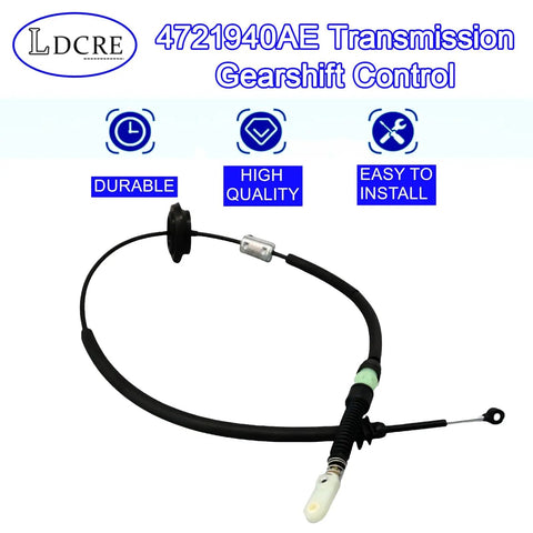Heavy Duty Transmission Gearshift Control Cable Replaces OE 4721940AE showing black outer casing and connector for Dodge Journey 2011-2020.