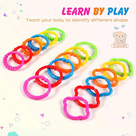 Link To Go Baby Rings Toy Kit For Stroller Car Seat Crib Clip On Play Mat Early Education Set, 18-piece colorful sensory rings