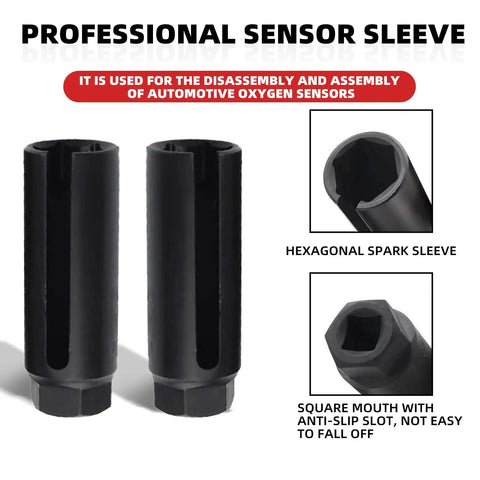 Seven Eighths Inch Offset Oxygen Sensor Socket With Side Wire Cutout shown in hexagonal spark sleeve design for sensor installation.