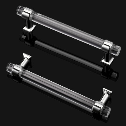 5 Inch Center To Center Polished Chrome Cabinet Pulls Set Of 5 With Clear Acrylic Inserts Zinc Alloy Handles on black background