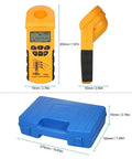 Digital Ultrasonic Cable Height Meter With Smart Sensor For Quick Cable Height And Distance Readouts Up To 23 Meters And 18 Meters Precise To 0.5 Percent Measures Height From Multiple Cables Ideal For Construction And Utilities, shown with case and measurements for size reference