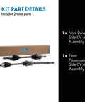 Two Front CV Axle Assemblies for Ford Fiesta 2011-2017 Manual Transmission - Driver and Passenger Side Replacement Kit, Premium-Grade, Ready to Install, Built for SE Titanium and Other Trims, Durable OE-Quality Bearings. Kit part details: two CV axles