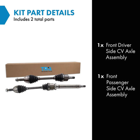 Two Front CV Axle Assemblies for Ford Fiesta 2011-2017 Manual Transmission - Driver and Passenger Side Replacement Kit, Premium-Grade, Ready to Install, Built for SE Titanium and Other Trims, Durable OE-Quality Bearings. Kit part details: two CV axles