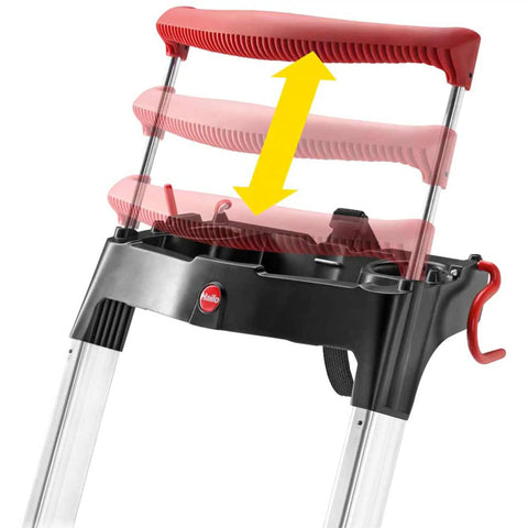 Six Step Aluminum Step Ladder With 330 Lb Capacity, 129.1 Inch Reach, Heavy Duty Build, Extendable Safety Bar, Locking Platform, Non Slip Steps, Tool Tray, Bucket Strap And Hook, EasyClix Ready For Fast Setup And Secure, High Reach Work red safety bar detail