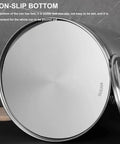 Close-up of the non-slip bottom of a Heavy Duty 12-68 Gallon Stainless Steel Storage Bucket with Sealed Lids.